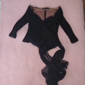 Donna Karan Black and Gold Lace Detail Top